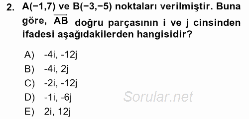 Coğrafi Bilgi Sistemleri İçin Temel Geometri 2017 - 2018 Dönem Sonu Sınavı 2.Soru