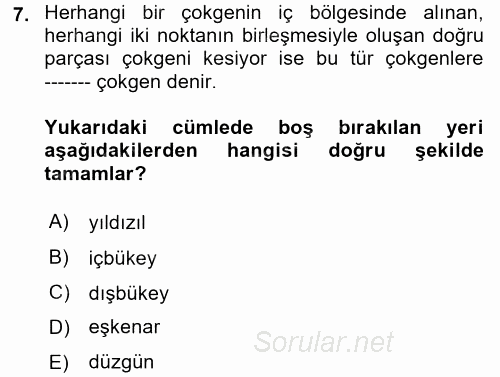 Coğrafi Bilgi Sistemleri İçin Temel Geometri 2017 - 2018 Dönem Sonu Sınavı 7.Soru