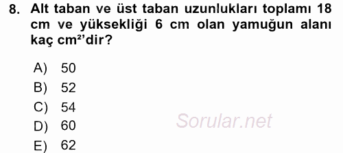 Coğrafi Bilgi Sistemleri İçin Temel Geometri 2017 - 2018 Dönem Sonu Sınavı 8.Soru