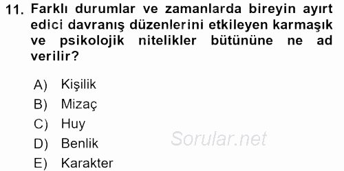 Davranış Bilimleri 2 2017 - 2018 Dönem Sonu Sınavı 11.Soru