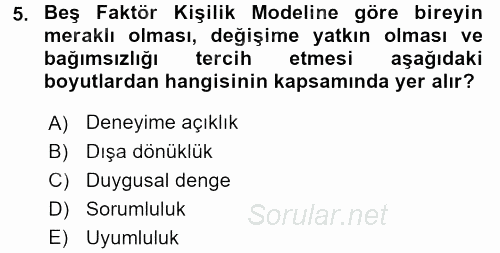 Davranış Bilimleri 2 2017 - 2018 Dönem Sonu Sınavı 5.Soru