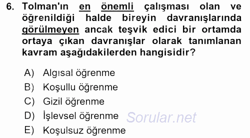 Davranış Bilimleri 2 2017 - 2018 Dönem Sonu Sınavı 6.Soru