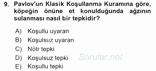 Davranış Bilimleri 2 2017 - 2018 Dönem Sonu Sınavı 9.Soru