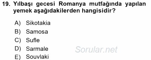 Dünya Mutfakları 1 2017 - 2018 Ara Sınavı 19.Soru