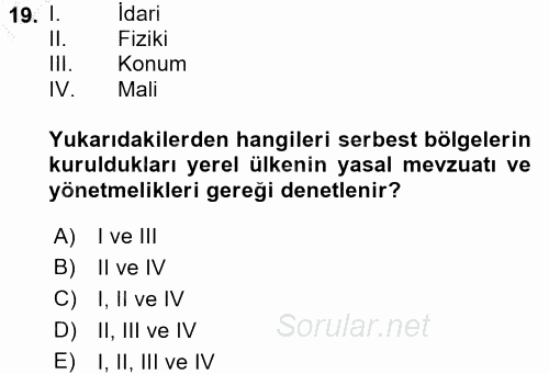 İthalat ve İhracat İşlemleri 2016 - 2017 Ara Sınavı 19.Soru