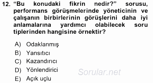 Performans ve Kariyer Yönetimi 2016 - 2017 Ara Sınavı 12.Soru