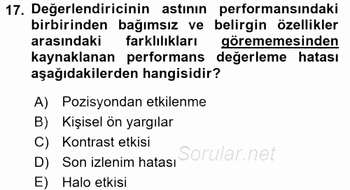 Performans ve Kariyer Yönetimi 2016 - 2017 Ara Sınavı 17.Soru
