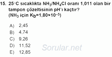 Genel Kimya 2 2015 - 2016 Dönem Sonu Sınavı 15.Soru