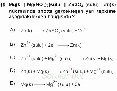 Genel Kimya 2 2015 - 2016 Dönem Sonu Sınavı 16.Soru