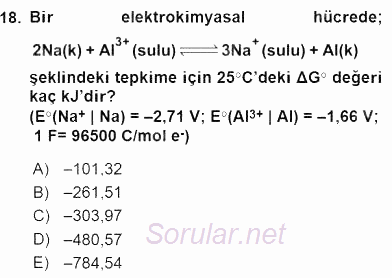 Genel Kimya 2 2015 - 2016 Dönem Sonu Sınavı 18.Soru