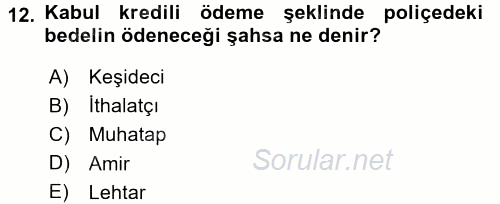 Dış Ticaret İşlemlerinin Muhasebeleştirilmesi 2016 - 2017 Ara Sınavı 12.Soru