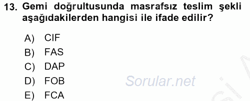 Dış Ticaret İşlemlerinin Muhasebeleştirilmesi 2016 - 2017 Ara Sınavı 13.Soru