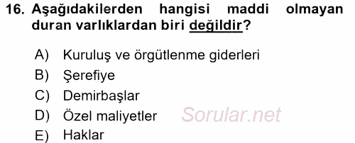 Dış Ticaret İşlemlerinin Muhasebeleştirilmesi 2016 - 2017 Ara Sınavı 16.Soru