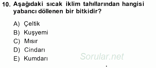 Tarla Bitkileri 1 2014 - 2015 Tek Ders Sınavı 10.Soru