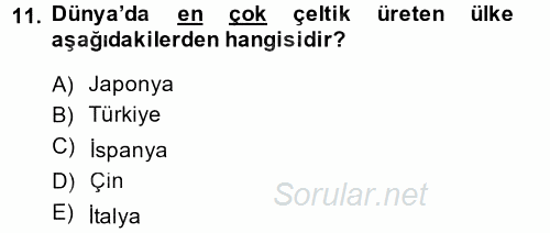 Tarla Bitkileri 1 2014 - 2015 Tek Ders Sınavı 11.Soru