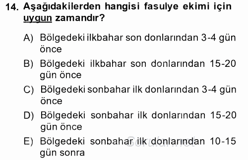 Tarla Bitkileri 1 2014 - 2015 Tek Ders Sınavı 14.Soru