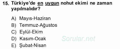 Tarla Bitkileri 1 2014 - 2015 Tek Ders Sınavı 15.Soru