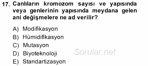 Tarla Bitkileri 1 2014 - 2015 Tek Ders Sınavı 17.Soru