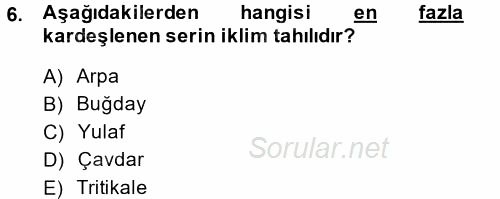 Tarla Bitkileri 1 2014 - 2015 Tek Ders Sınavı 6.Soru