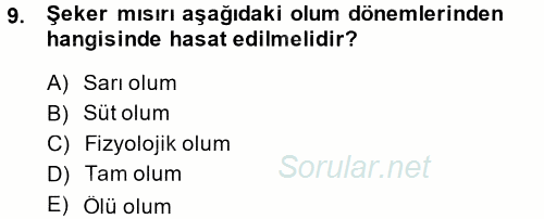 Tarla Bitkileri 1 2014 - 2015 Tek Ders Sınavı 9.Soru