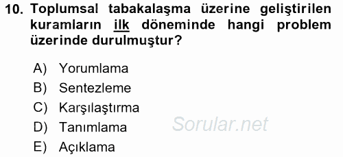 Çalışma Sosyolojisi 2017 - 2018 Dönem Sonu Sınavı 10.Soru