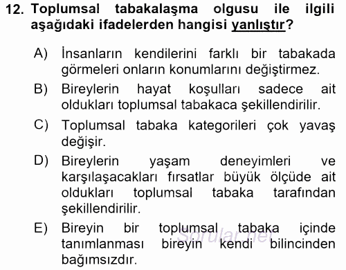 Çalışma Sosyolojisi 2017 - 2018 Dönem Sonu Sınavı 12.Soru