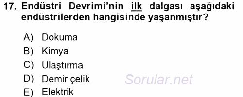 Çalışma Sosyolojisi 2017 - 2018 Dönem Sonu Sınavı 17.Soru