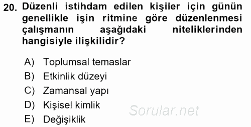 Çalışma Sosyolojisi 2017 - 2018 Dönem Sonu Sınavı 20.Soru