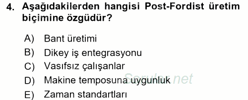 Çalışma Sosyolojisi 2017 - 2018 Dönem Sonu Sınavı 4.Soru