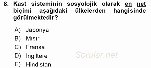 Çalışma Sosyolojisi 2017 - 2018 Dönem Sonu Sınavı 8.Soru