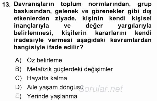 Yaşlılarda Çatışma Ve Stres Yönetimi 1 2017 - 2018 Ara Sınavı 13.Soru