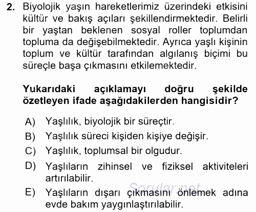 Yaşlılarda Çatışma Ve Stres Yönetimi 1 2017 - 2018 Ara Sınavı 2.Soru