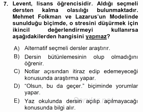 Yaşlılarda Çatışma Ve Stres Yönetimi 1 2017 - 2018 Ara Sınavı 7.Soru