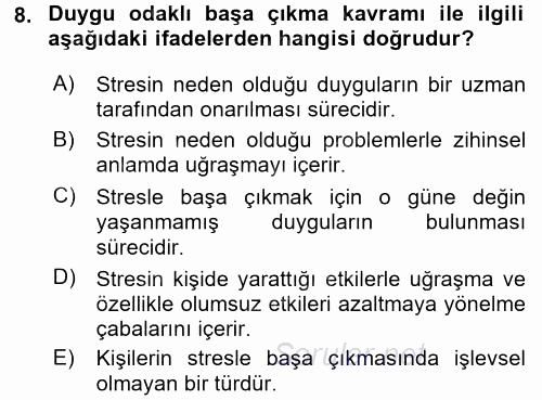 Yaşlılarda Çatışma Ve Stres Yönetimi 1 2017 - 2018 Ara Sınavı 8.Soru