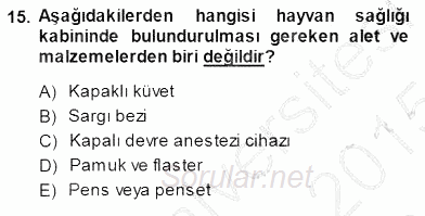 Veteriner Hizmetleri Mevzuatı ve Etik 2014 - 2015 Ara Sınavı 15.Soru