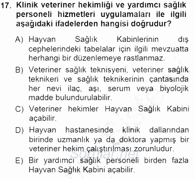 Veteriner Hizmetleri Mevzuatı ve Etik 2014 - 2015 Ara Sınavı 17.Soru