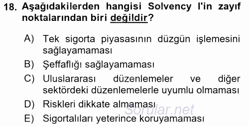 Hayat Dışı Sigortalar 2017 - 2018 Dönem Sonu Sınavı 18.Soru