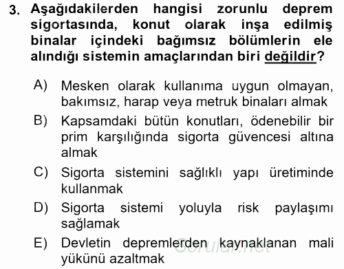 Hayat Dışı Sigortalar 2017 - 2018 Dönem Sonu Sınavı 3.Soru