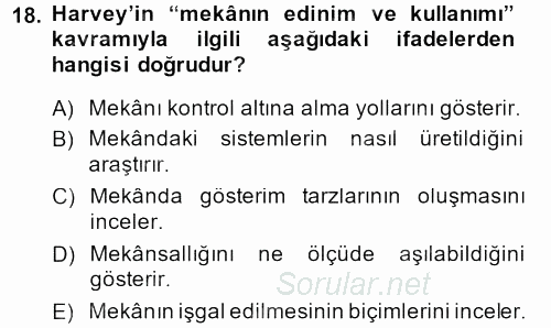 Sosyolojide Yakın Dönem Gelişmeler 2013 - 2014 Dönem Sonu Sınavı 18.Soru
