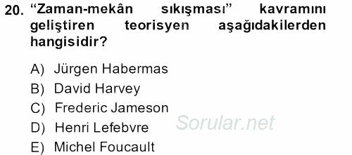 Sosyolojide Yakın Dönem Gelişmeler 2013 - 2014 Dönem Sonu Sınavı 20.Soru