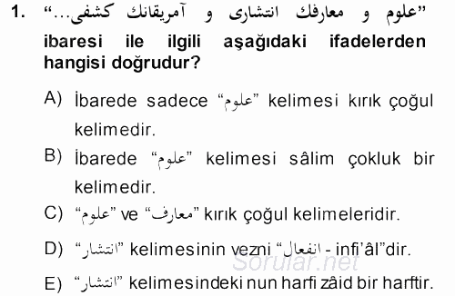 Osmanlı Türkçesi Grameri 1 2013 - 2014 Ara Sınavı 1.Soru