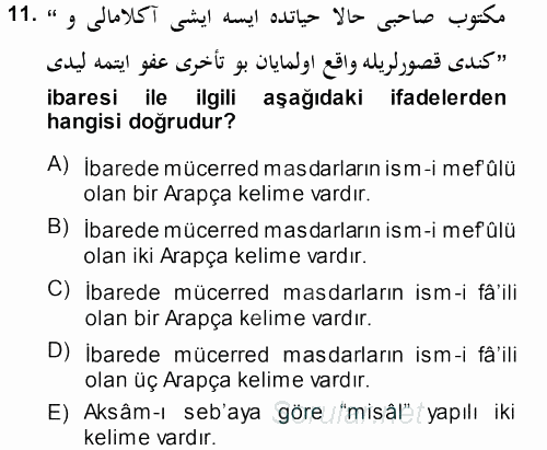 Osmanlı Türkçesi Grameri 1 2013 - 2014 Ara Sınavı 11.Soru