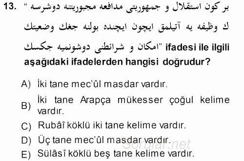 Osmanlı Türkçesi Grameri 1 2013 - 2014 Ara Sınavı 13.Soru