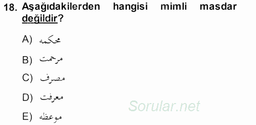 Osmanlı Türkçesi Grameri 1 2013 - 2014 Ara Sınavı 18.Soru