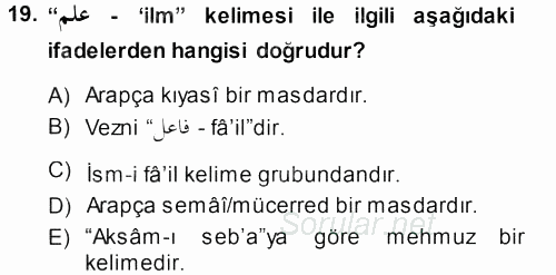 Osmanlı Türkçesi Grameri 1 2013 - 2014 Ara Sınavı 19.Soru