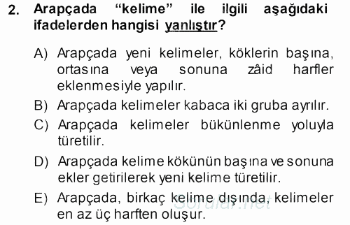 Osmanlı Türkçesi Grameri 1 2013 - 2014 Ara Sınavı 2.Soru