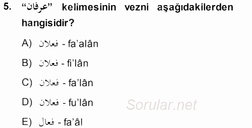 Osmanlı Türkçesi Grameri 1 2013 - 2014 Ara Sınavı 5.Soru