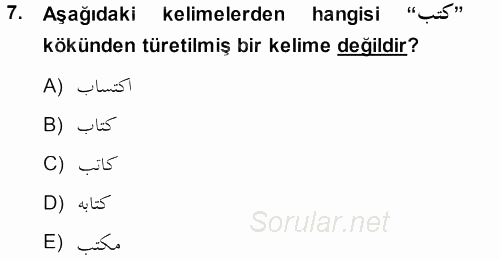 Osmanlı Türkçesi Grameri 1 2013 - 2014 Ara Sınavı 7.Soru