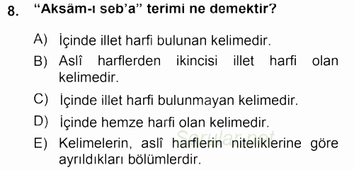 Osmanlı Türkçesi Grameri 1 2013 - 2014 Ara Sınavı 8.Soru