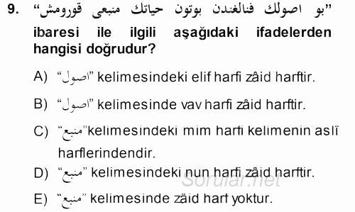 Osmanlı Türkçesi Grameri 1 2013 - 2014 Ara Sınavı 9.Soru